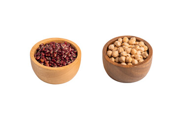 Red kidney beans and Chickpeas source of natural protein in a basket wooden isolated on transparent background