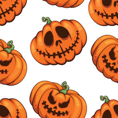 Halloween Pattern design, Scary Pumpkin Evil Background. Spooky Halloween Background with Pumpkins with Scary Faces, Evil Pumpkins Background