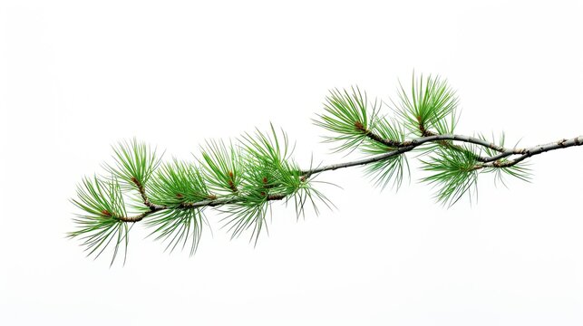 A beautiful image showing two branches of a pine tree on a white background, ideal for nature and Christmas. Generative AI