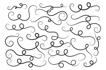 Vintage Filigree Swirls, calligraphy decorative scroll, Fancy Line Flourishes Swirls Elements, vintage curly thin line Text Ornaments, curls text divider flourish Swirl, calligraphic curl lines 