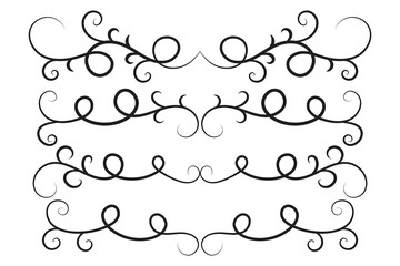 Vintage Filigree Swirls, calligraphy decorative scroll, Fancy Line Flourishes Swirls Elements, vintage curly thin line Text Ornaments, curls text divider flourish Swirl, calligraphic curl lines 