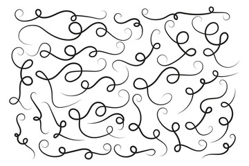 Vintage Filigree Swirls, calligraphy decorative scroll, Fancy Line Flourishes Swirls Elements, vintage curly thin line Text Ornaments, curls text divider flourish Swirl, calligraphic curl lines 