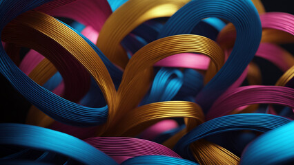 close up of colorful ribbons on a white background