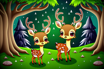 "Bound by nature: The tale of two deer friends." Generative AI