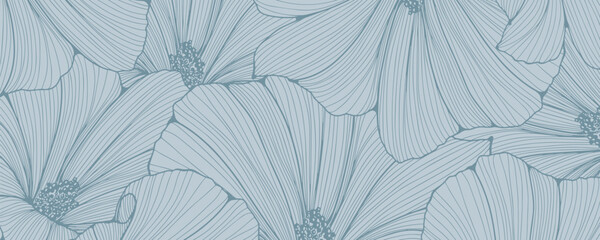 Monochrome floral blue background with delicate lush flowers. Vector background for decor, wallpaper, covers, cards and presentations.