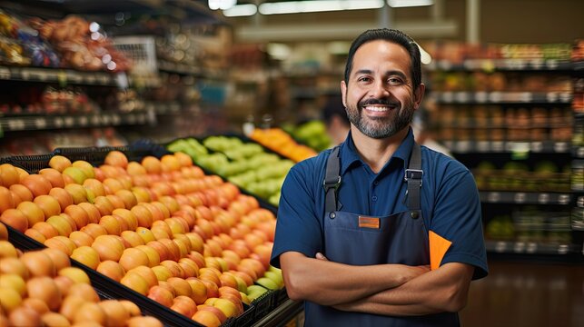Hispanic male worker in supermarket