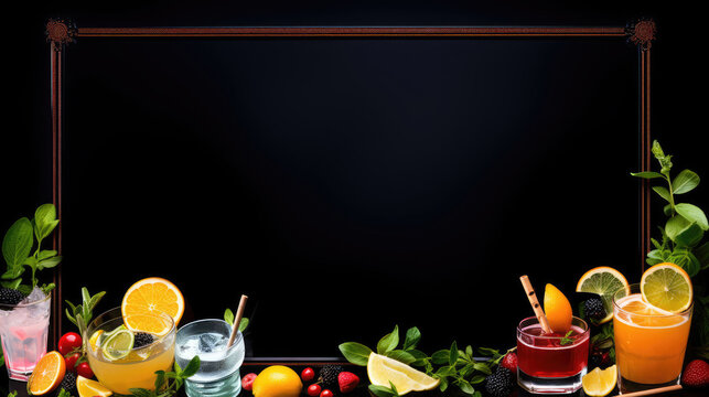 Cocktails with frame and black background  with copy space - Powered by Adobe