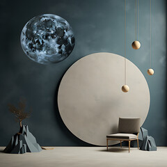 interior background with Moon  ,ai generated