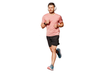 Fitness is a sporty person in sportswear and sneakers. Active athlete Male full-length runner training. Healthy lifestyle.  Transparent isolated background.