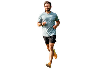 Intensive running cardio training of a sports person who trains every day. A man in sports clothes is running on the street.