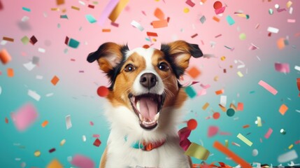 Fototapeta na wymiar Dog celebrating in party