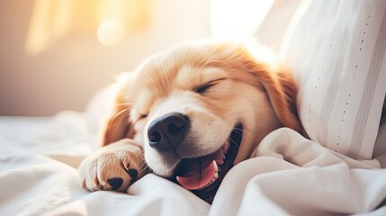 Happy dog sleeping - obrazy, fototapety, plakaty