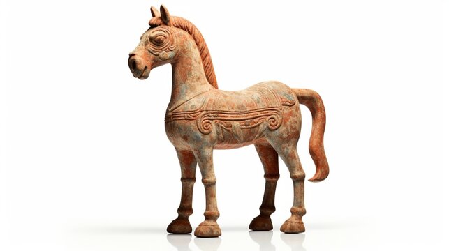 recommend clip art: Standing Horse is a tomb figure from the Tang dynasty. Isolated against a dark background.