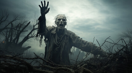 Ghost scenery, Halloween background, Zombie Apocalypse, scary haunted cemetery