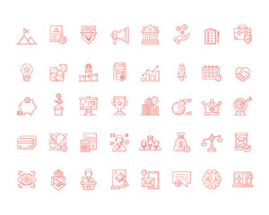 Red Business Icon Collection: Modern, Sleek, and Versatile Business Icons for Web and Print Design. Featuring Icons for Finance, Marketing, Management, Strategy, Analytics, and Startup