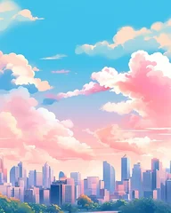 Türaufkleber Hell-pink 都市のスカイライン　アニメ風