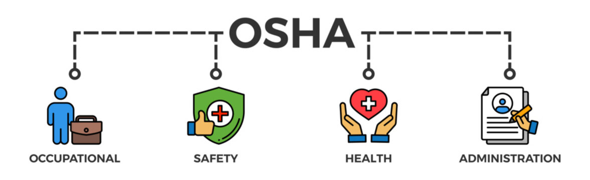 OSHA banner web icon vector illustration concept for occupational safety and health administration with an icon of worker, protection, healthcare, and procedure