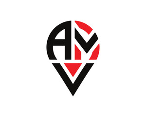 Location shape AVV letter logo design. AVV location logo simple design.
