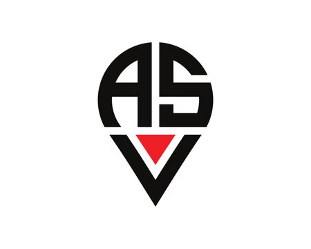 Location shape ASV letter logo design. ASV location logo simple design.