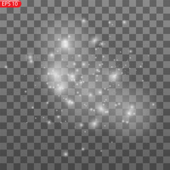 Abstract stylish light effect on a black background. Gold glowing neon line. Golden luminous dust and glares. Flash Light. luminous trail. Vector illustration. EPS 10