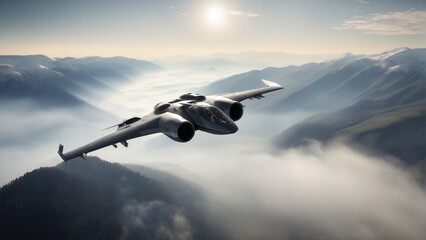 Fototapeta premium Futuristic military fighter jet in the sky. Highly detailed and realistic illustration