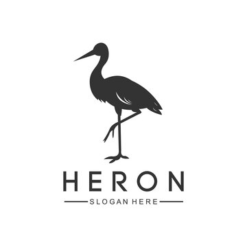 black vector image of a heron animal on a white background.