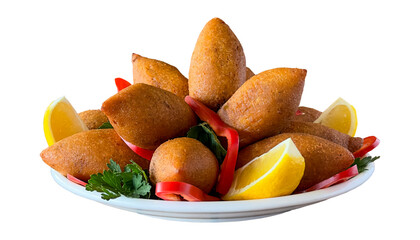 Stuffed meatballs. Kibbeh or Stuffed meatballs isolated on white background. Middle Eastern cuisine flavors. local name icli kofte