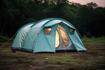 Lone tent in a beautiful landscape. Concept image on travel, nomad life and sustainable holidays.