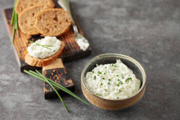 Benedictine spread. Cream cheese with cucumber and spring onions. United States cuisine