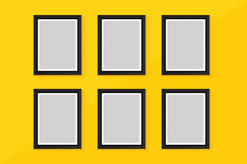 Realistic six photo frames yellow color background banner design vector file 