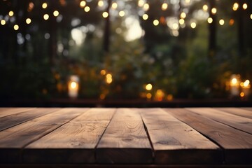 The empty wooden table top with blur background. - obrazy, fototapety, plakaty
