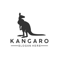 black vector image of a kangaroo animal on a white background.