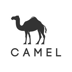 Black vector image of camel animal on white background.