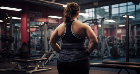 Fototapeta na wymiar Body-positive woman in the gym, diligence is the key to success, Generative AI