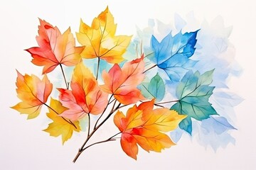 Naklejka na ściany i meble A beautiful watercolor painting of autumn leaves, ideal for capturing the essence of fall. Generative AI