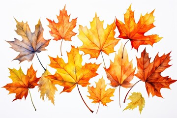 Fototapeta premium A beautiful watercolor painting of autumn leaves, ideal for capturing the essence of fall. Generative AI