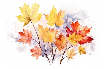 A beautiful watercolor painting of autumn leaves, ideal for capturing the essence of fall. Generative AI