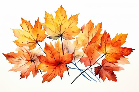 A beautiful watercolor painting of autumn leaves, ideal for capturing the essence of fall. Generative AI