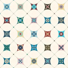 Stof per meter Seamless colorful patchwork tile with Islam, Arabic, Indian, Ottoman motifs. Majolica pottery tile. Portuguese and Spain decor. Azulejo. Ceramic tile in talavera style. Mosaic tile © andrei