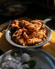 crispy kanda bhaji or onion pakora, delicious indian street food 