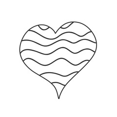 Hand drawn heart silhouette with waves isolated on white background. Love symbol. Vector illustration