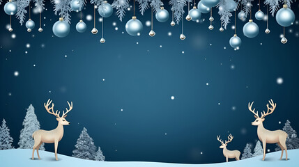 Obraz na płótnie Canvas New Year blue background with deer and Christmas trees