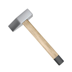 Straight peen hammer with wooden handle on transparent background