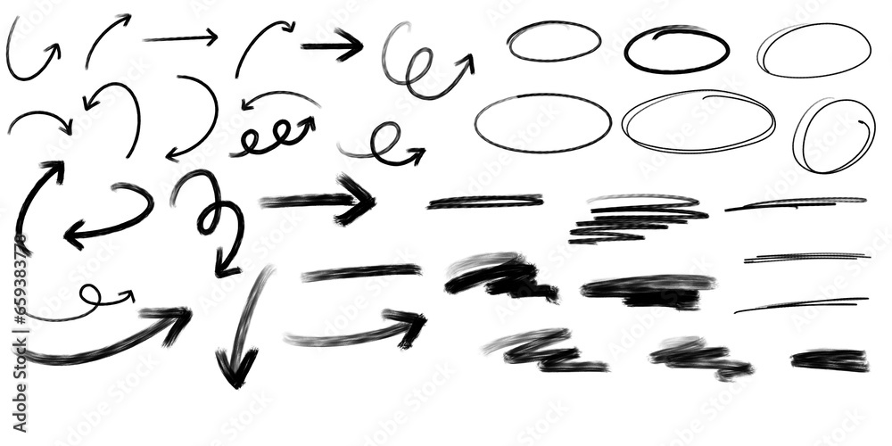 Aufkleber set of hand-drawn arrows, circles and lines. collection of hand drawn arrows on a transparent backgr