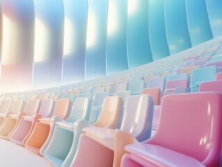 Fototapeta premium An array of vibrantly-colored chairs fill the indoor stadium, creating a dynamic atmosphere of energy and excitement