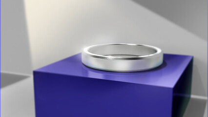 Simple and luxurious silver ring mockup background. A mockup 3D rendering ring that creates an upscale atmosphere. Customizable ring design.