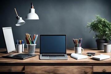 desk with laptop