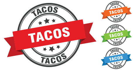 tacos stamp. round band sign set. label