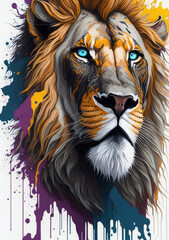 Splash art a lion head white background. Ai generative