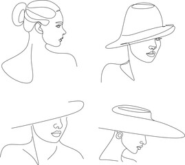Woman Abstract Face Line Art Drawing Set. Fashion Female Portrait Minimalist Style. Woman Face Outline Drawing. Continuous Line Art Fashion Minimal Portrait. Beauty Logo